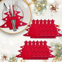 12pcs Christmas Flatware Holder Silverware Tableware Holders Cutlery Pockets Xmas Tree Dinner Knife Fork Covers For Home Holiday Party Place Settings Table Gifts And Ornaments Decorations - Multicolor - View 3