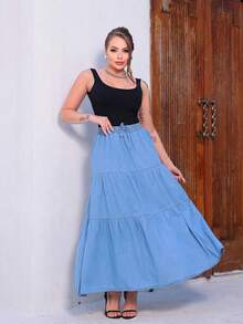 LONG WOMEN'S JEANS SKIRT 3 MARIAS WITH ELASTIC WAISTBAND - Neblina azul - Ver 2