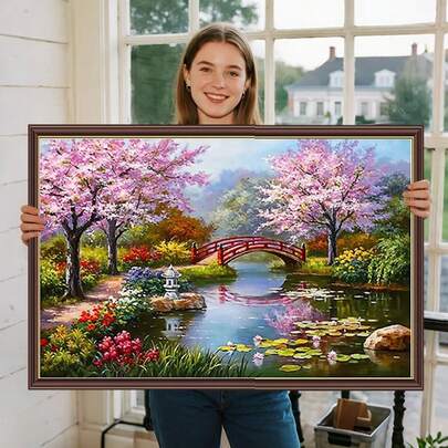 SNA 2026 New Landscape Cross Stitch Kit, Cartoon House, Stream, Cherry Blossom, Dream Home Decor Painting Embroidery Set, DMC Printed Canvas, DIY Craft Gift, Dream Home DIY Kit, Embroidery Set, Crochet Set, Punch Needle Set, Sewing Accessories, Sewing Kit, Embroidery Floss Craft Set, Needlework Materials, Sewing Patterns, Crochet Craft Supplies, Embroidery Kit For Beginners