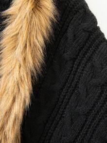 JIANHU V领长袖西式毛领边开衫