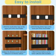 9,5" großer Acryl-Strohhalter-Organizer mit starkem Klebeband, Strohhalter-Aufbewahrungsbehälter für Schranktüren, Trinkhalme-Spender für Küchentheke