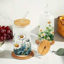 4pcs Flower Themed Rub Ons UV DTF Transfer Stickers, With Bright Flower Art Stickers, Suitable For, Cups, Bottles DIY Furniture, Glass, Glassware, Bottles And Crafts - Multicolor - View 9