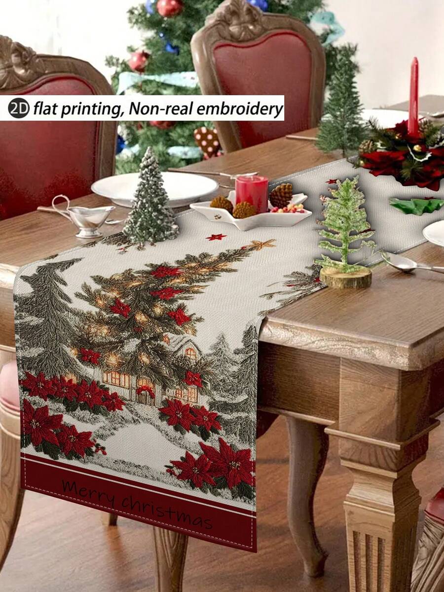 1 buc. Șervețel de masă cu aspect de broderie 2D, imprimeu digital cu model de brad de Crăciun, Șervețel de masă cu aspect de in pentru decor de Crăciun, Șervețel de masă, 1 buc. Șervețel de masă, 4 buc. șervețele, 1 buc. față de pernă (fără inserție), 3 produse disponibile, Decor sezonier pentru casă, articole pentru petreceri de interior/exterior, Decor pentru casă de iarnă, Decorațiune de Crăciun, Decor pentru cameră de Crăciun, Decorațiune pentru petrecere de Crăciun