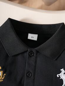 男童和幼儿撞色短袖 Polo 衫 - 黑色 - 查看 3