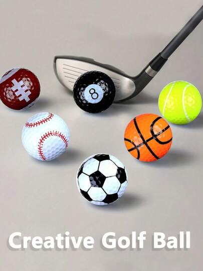 6pcs Golf Practice Ball Set - Double Layer Golf Balls, Including Soccer Ball, Basketball, Baseball, Tennis Ball, Rugby Ball, Billiard Ball - Golf Match Balls, Golf Gift Balls, Sports Ball Set, Suitable For All Skill Levels Indoor/Training Kit, Great For Practicing, Chipping, Putting - Golf Accessories, Creative Style, Durable And Premium, Suitable For Personalized Gifts, Outdoor Sports Accessories, Men's Gifts, Small Business Gifts.
