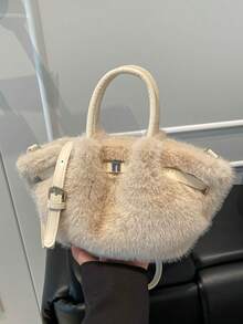 Autumn/Winter New High-End Pleated Cloud Fluffy Faux Rabbit Fur Handbag, Versatile Lady-Like Fuzzy Elegant Belt Decor Shoulder Bag, Suitable For Commuting, School, Shopping, Vacation, Party - Multicolor - View 4