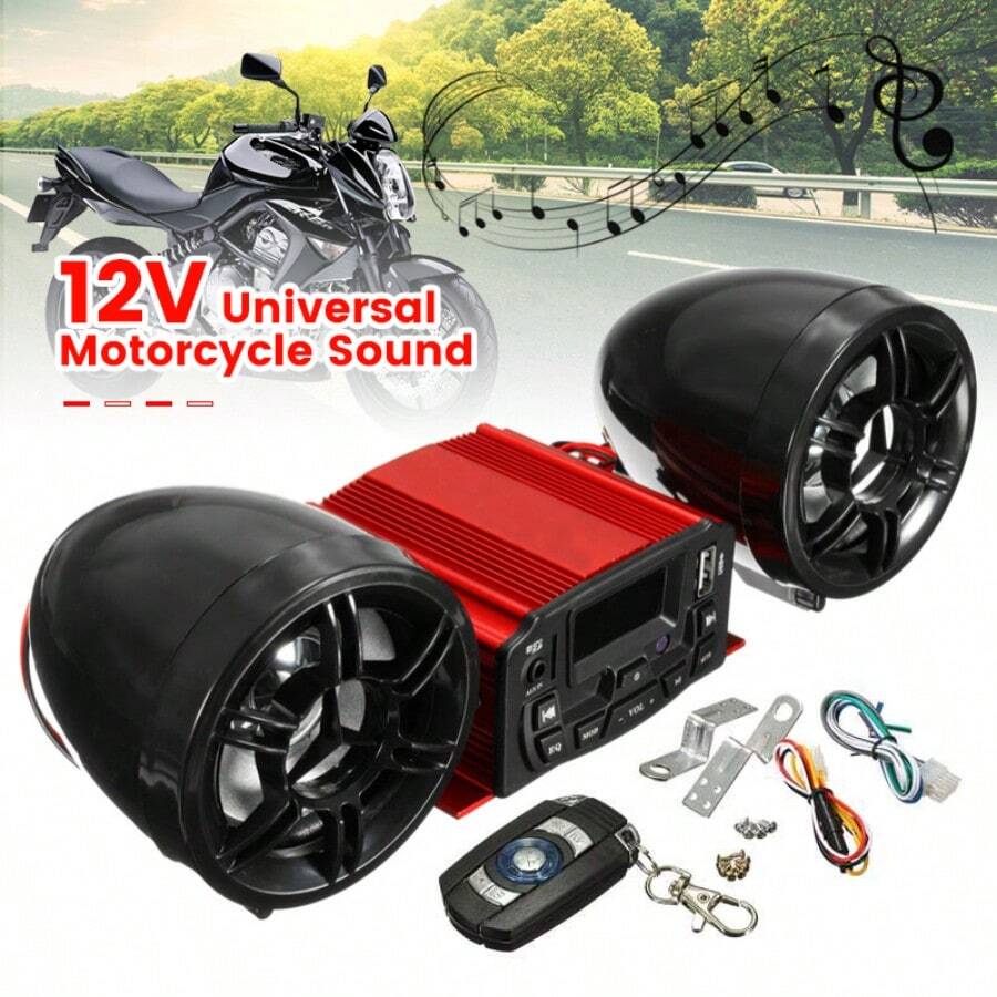 Universal Motorcycle Audio Remote Control Stereo 2 Speakers Universal Red Sound System SD USB MP3 Waterproof Motorcycle Radio - Red - View 1