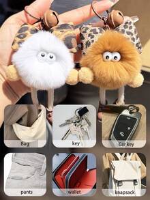 1PC Cute Otter Rabbit Fur Leopard Pattern Bow Small Coal Ball Bag Pendant, Plush Car Keychain, Suitable For Backpacks, Shoulder Bags, Handbags, Keychains, Also Suitable As Birthday Gifts, Party Gifts - Multicolor - View 10
