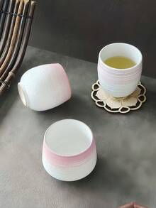 1 件粉色线条陶瓷咖啡杯，极简主义哑光陶瓷杯，日式陶瓷手柄杯，水杯，果汁杯，派对和下午茶杯，礼物，适合所有季节，万圣节，圣诞节 - 彩色 - 查看 6