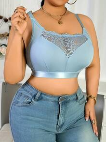 Camiseta de tirantes con encaje acanalado de color azul claro, con tirantes ajustables y piel amigable