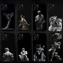 Funda de Teléfono de Escultura Griega Antigua Compatible con  16,15,14,13,12,11 Plus, Pro Max, Funda Negra de Silicona Suave, Funda Compatible con  17,  17 Pro,  17 Pro Max - z4 - Ver 3