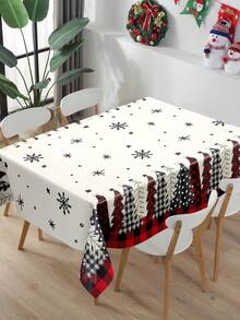 1pc Christmas Tree Tablecloth, Black Red Plaid Christmas Tree Snowflake Style Pattern Table Cloth, Christmas Party Disposable Table Cloth, Christmas Home Dining Table Cover, Home Decor, Room Decor, Table Decorations, Christmas Gifts, Xmas Party Favors, Christmas Ornaments, Merry Christmas Party Decoration Supplies, 2025 Christmas Decoration, 2026 New Year Decoration, Decor - Red Plaid Christmas Tree - View 2