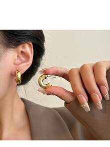 1-18 Pairs Fashionable Metallic Gold Spray Painted ABS Plastic Earring Set, Skin-Friendly, Minimalist Geometric Style, Suitable For Women's Daily Wear