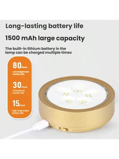 1/3/ USB Rechargeable LED Spot Light, Painting ative Wireless Metal Wand Picture Lights, Fairy Lamps, Led Night Lighting, Book Touch Control Dimmable Lamp, Polished Finish, Home Bedroom Mural Living Room, Room ation,Perfect Gallery, ,Stairs, Corridors 1500mAh Lithium Polymer Battery view 6