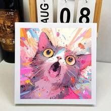 1/6pcs New 5D DIY Diamond Painting Kit, Cat Theme Pattern, Full Round Diamond Painting Canvas Art Craft, Living Room Bedroom Study, Halloween Christmas Gift, Home Decor Wall Art, Frameless