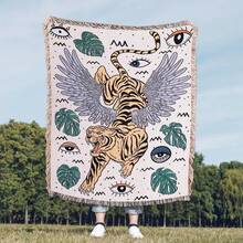 Outdoor Blanket With Bohemian Jacquard Weave Pattern Of Sheep In The Sky - Picnic Blanket, Camping Blanket, Sofa Blanket, Nap Blanket, Air Conditioning Blanket, Wall Hanging, Thick & Soft, Non-Fading & Non-Pilling, Suitable For Home Decor And Outdoor Use