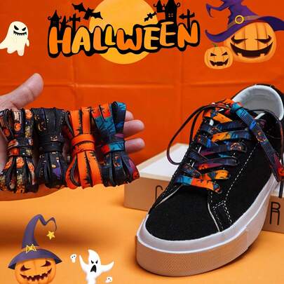 Halloween Series Shoelaces, Personalized Fashion Versatile Replacement Shoelaces For Sneakers, Skate Shoes, Canvas Shoes, Outdoor Running Shoes, Hallo