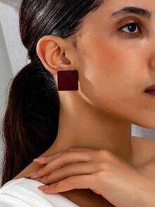 1 Pair Fashionable Simple Geometric Stud Earrings - Burgundy - View 6