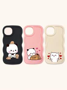 Cute Panda Novelty 3pcs Dopamine Themed Phone Cases, Cute Cartoon Panda, Bear, Cat Print Phone Case Set, New Wavy Macaron Design Phone Covers, Phone Protective Cases Compatible With IPhone Spring Gift,International Version, Not The Domestic Version - Multicolor - View 31