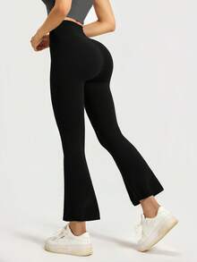 1 pieza Pantalones cortos deportivos de verano de alto impacto y alta elasticidad con diseño de levantamiento de cadera y cintura alta, sin costuras, de unicolor, para fitness al aire libre, running, entrenamiento, ciclismo, boxeo. Elásticos, delgados, suaves, de secado rápido, transpirables y que absorben la humedad.