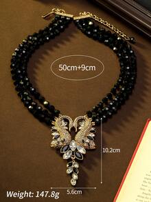 Vintage Luxurious Elegant Niche Jewelry Multilayer Necklace With Dual Swan Design, Made Of Retro Gold Plating, Copper Alloy, And Gemstone Accents, Suitable For Daily, Party, Banquet, And Special Occasions - Multicolor - View 5