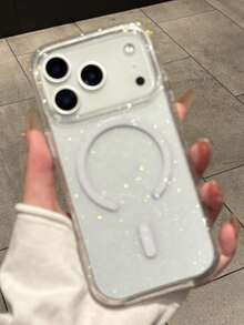 1个奢华闪亮亮片透明磁吸手机壳，兼容 17 Air 16 15 14 13 12 11 Pro Max Plus，支持无线充电，柔软TPU后盖 - 無色 - 查看 3