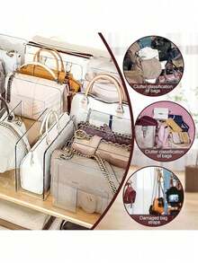 1/2 pezzi Divisori per borse e borsette, borse trasparenti per armadio, ripiani rimovibili per armadio, divisori pratici per libri, adatti per armadio, bagno, ufficio, organizzatore a L, scaffali di stoccaggio, organizzatore salvaspazio per casa, dormitorio, ufficio