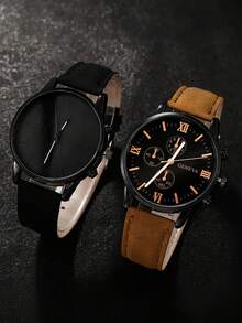 2/1 Set Of Fashionable And Classic Business Style Youth-Oriented Pointer Display Round Quartz Watch. Suitable For Boys To Wear. Suitable For Students. It Is Very Suitable For Use In Daily Life Such As Going Back To School, Parties And Traveling. It Is Very Suitable As A Gift For Friends, Birthday Gifts, Graduation Season Gifts. It Is The Perfect Gift For Boys And A Father's Gift. - Multicolor - View 8