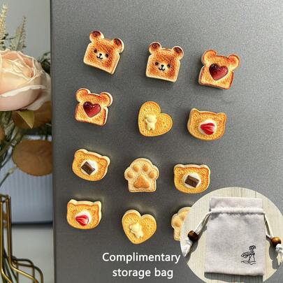 3 件/6 件卡通吐司树脂冰箱贴，创意磁贴，可爱装饰磁铁，个性化冰箱贴，适用于厨房、办公室、白板、储物柜和洗碗机、厨房和家居装饰、派对礼品