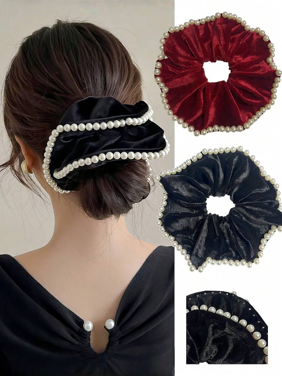 1 szt. aksamitna perłowa gumka do włosów, bardzo duża, 15 cm, elegancka i szykowna ozdoba do włosów dla kobiet, gumki do włosów, gumki do włosów
