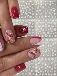 30张圣诞美甲贴纸，30片3D闪光自粘雪花雪人驯鹿铃铛美甲贴，冬季美甲贴纸圣诞树美甲装饰美甲用品 - 白色 - 查看 6