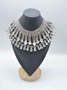 Cuier 1pc Women's Luxurious Crystal Gemstone Statement Necklace, Suitable For Party And Wedding Wear, Sparkling Rhinestone Choker - Handmade Necklace - View 5
