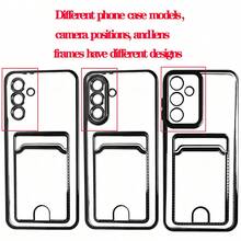 Hadaasi 1 pieza Funda protectora de tarjetas con electrochapado negro y ranuras para tarjetas, carcasa ultrafina transparente con amortiguación brillante, funda protectora de silicona transparente a prueba de golpes, compatible con Samsung Galaxy S25Ultra/S25Plus/S25/S25Edge/S25FE/S24Ultra/S24Plus/S24/S23Ultra/S23Plus/S23/A56/A36/A26/A55/A35/A25/A15/A24/A34/A14/A16/A06