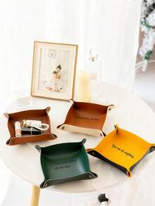 1 Personalized PU Leather Jewelry Tray, Customized Letters And Copywriting, Suitable For Storing And Displaying Keys, Rings, Necklaces, Earrings And Other Accessories, Suitable For The Hallway, Foldable Multi-Functional Storage Box, Equipped With Snap Buttons, Double-Sided Key Tray, Suitable For Console Tables, Travel - Multicolor - View 5