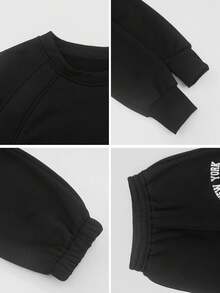 2 Pieces Athleisure Set Women's Classic Letter Print Solid Color Fleece Loungewear Outdoor Running Sports Sweatshirt And Joggers Sweatpants Set For Winter And Fall - Black - View 5