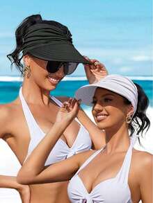 1 件时尚优雅女士夏季户外运动太阳帽，可折叠便携沙滩帽，适合游泳、棒球、网球、高尔夫和其他户外运动，防紫外线 - 彩色 - 查看 4