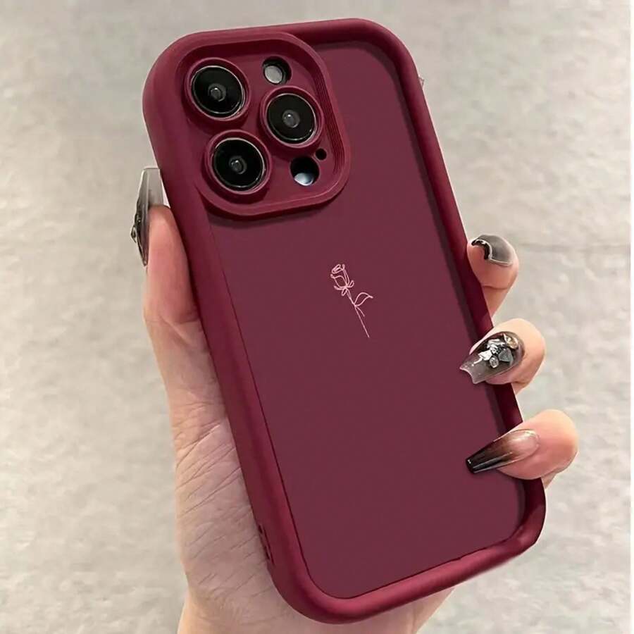 Funda Ultrafina a Prueba de Golpes y Resistente a las Manchas, Diseño Simple en Rojo Vino, Apta para iPhone 16/16Pro/16ProMax/16Plus/15/15Plus/15Pro/15ProMax, 14/14Plus/14Pro/14ProMax, 13/13Pro/13ProMax, 12/12Pro/12ProMax, 11/11Pro/11ProMax, XR/Xs/XsMax, Anti-suciedad, Regalo Minimalista y Premium para Teléfono - 1 pieza - Ver 1
