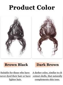 12*5CM Fully Hand-Woven Heart-Shaped Net Invisible Seamless Hair Replacement Piece Water Ripple Curly Hair Middle-Parted Bangs On The Top Of The Head Fluffy To Increase Hair Volume Cover The Hairline Long Curly Bangs Wig Natural Invisible Cover White Hair - Multicolor - View 8