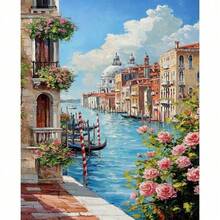 1pc Landscape Painting By Number Seaside Town Art Paint By Number Kits Craft Kit For Adults Room Decoration Gift 40x50cm/16x20inch Without Frame Gifts Birthday Graduation - 40x50cm - View 2