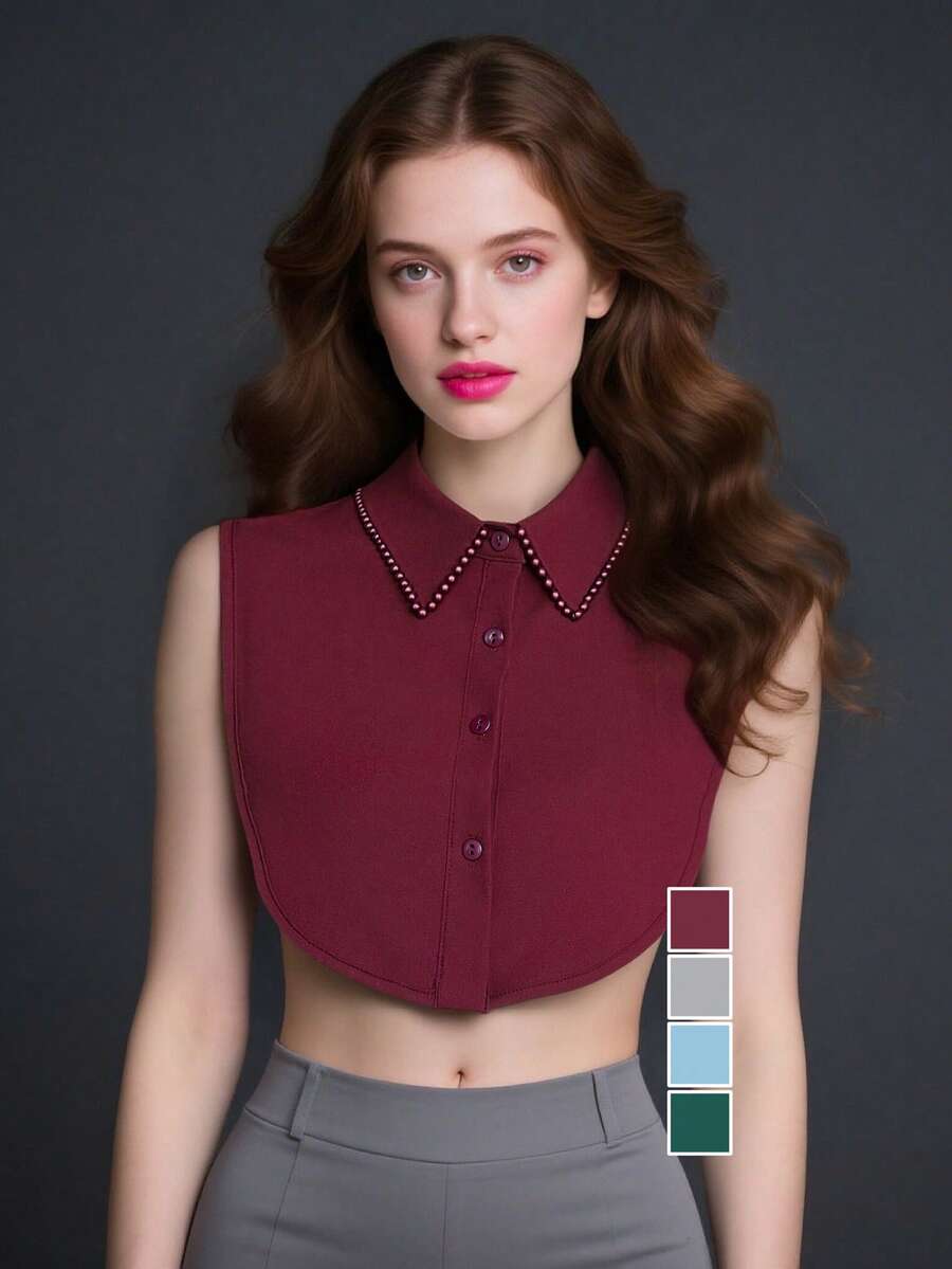 1pc Women's Exquisite Detachable Faux Collar With Handmade Faux Pearl Beaded Decor, Versatile For Daily Wear In Spring, Autumn And Winter For Dress For Christmas Decor