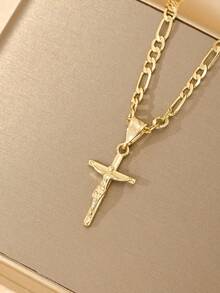 1 件优雅闪亮铜锆石耶稣十字架吊坠项链，适合作为送给女孩/男孩/家人/朋友的礼物，多用途、奢华、派对、宴会、节日、圣诞节、感恩节、万圣节 - 金黃色 - 查看 11