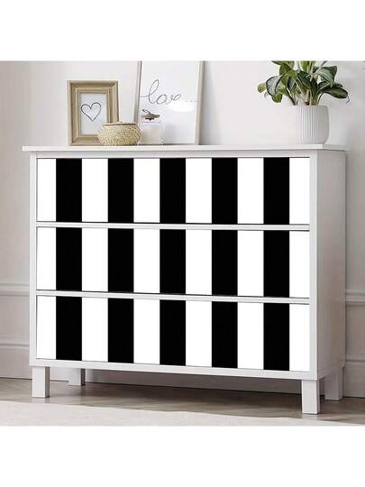 Roll Moderne Minimalist Zwart Wit Gestreepte Removable Wallpaper, Self Adhesive Vinyl Contact Paper Living Room, Bedroom, Office, Kitchen, Bathroom, Furniture Renewal, Desk, Wardrobe Edging Wand Stickers Room Wallpaper Peel Stick view 3