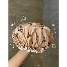 2pcs Waterproof Double-Layer Bow Shower Cap, Elastic Shower Cap, Adult Kitchen Oil-Proof Cap, Bathroom Hair Drying Cap, Elastic And Adjustable, Suitable For Face Washing, Drying Hair, Makeup, Cooking, Shampooing 1pc Home Bathroom Decor Fall Decor Back To School