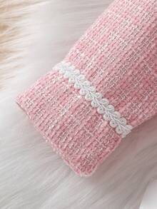 Baby Girls' Fashion Casual Woolen Suit, Bow Tie Belt Lapel Pink Woolen Coat + Bow Tie Pleated Pink Woolen Skirt - Pink - View 7