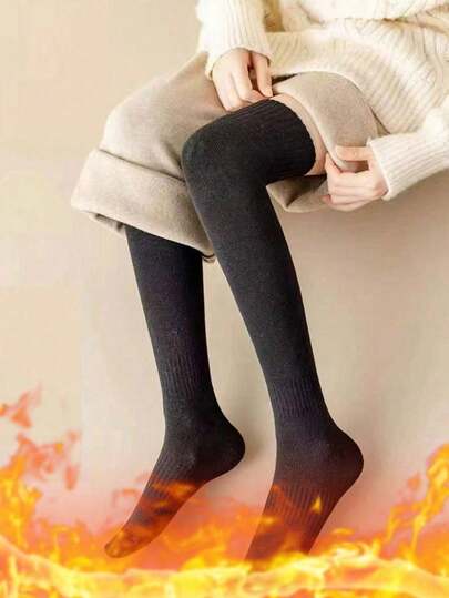 1 par de calcetines por encima de la rodilla de mezcla de lana gruesa para mujeres, cálidos y cómodos para uso diario, versátiles