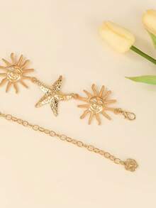 Premium Women's Elegant Waist Belt - Gold Sun & Starfish Pendant, Designed To Pair With Chic Denim Dresses, Adjustable Size, Suitable For Beach Weddings, Boho Denim Nights, And Streetwear, The Perfect Choice For Fashion Enthusiasts Seeking To Accentuate Their Curves And Achieve A Retro Luxe Denim Look. - Golden Sun - View 2