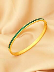 4/1pc Women's Fashion Gold Waist Bracelet, Green Square Diamond, Gold Crescent Moon Bracelet, Gold Egg-Shaped Open Bracelet Inlaid With 18K Gold Zirconia, Luxury Stackable Bracelets, Birthday, New Year, Valentine's Day Gift, Matching Jewelry For Girlfriend, Couple, No Gift Box