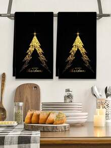 2 pièces Serviettes à main super douces de la série de Noël, en polyester ultra doux, chiffons à vaisselle tissés, lavage à la main uniquement, décoration de style ferme moderne, cadeaux pour le voisinage, fournitures de nettoyage, torchons de cuisine