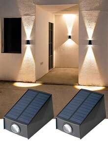 2pcs/4pcs Solar-Powered Upper And Lower Wall-Washing Lights, Outdoor Waterproof Wall-Mounted (1000mAh) Ultra-Bright Floodlights, Double-Sided Concave And Convex Mirror Wall Illumination Lights, Suitable For Commercial Streets Or Outdoor Garden Wall Decoration Lighting, Garden Terraces, Fences, And Family Courtyards, Suitable For Various Scenarios