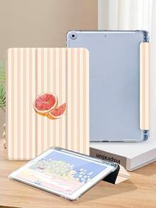 葡萄柚条纹图案平板电脑保护套,兼容 iPad 9.7/10.2/10.5/10.9/12.9/Pro 11(第十代),兼容三星 Galaxy Tab S6 Lite 10.4 英寸,兼容 Kindle Paperwhite(第十二代,2024 年发布)、Kindle(第十一代,2022 年发布)、Kobo Clara Colour,柔软防震保护,智能支架/自动唤醒/睡眠功能 - 彩色 - 查看 4
